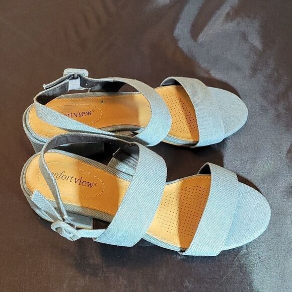 BRAND NEW COMFORTVIEW ANKLE STRAP OPEN TOES  BLUE JEAN MATERIALS SANDAL - Picture 8 of 16